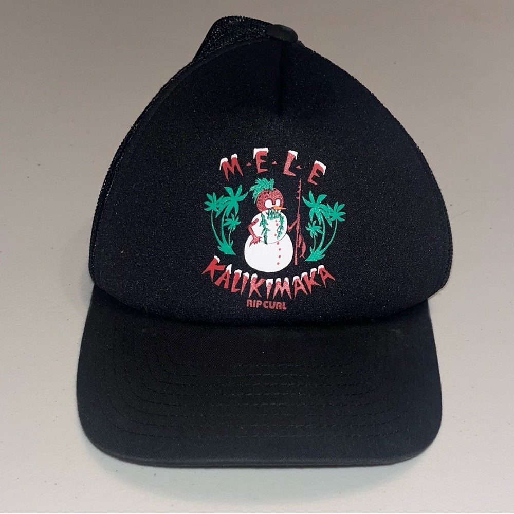 Mele Kalikimaka Rip Curl Hat Cap‎ Black Mesh One Size SnapBack Great Condition